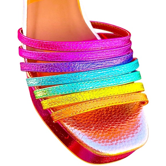 Kurt Geiger Multicolor Metallic Pierre Platform Strappy Sandals Chunky Heels - Picture 5 of 7